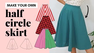 How to sew a half circle skirt 4 panels  step by step beginnerfriendly  draft your own pattern [upl. by Ennaillek]