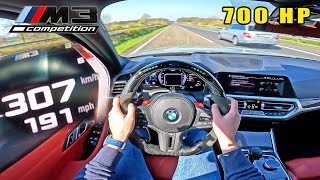 BMW M3 G80 xDrive MHD STAGE 2  307KMH  191MPH on AUTOBAHN [upl. by Einafit]