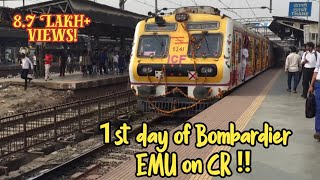 Central Railway’s first Bombardier local train EMU at Thane on its first day in service [upl. by Ynaffyt534]