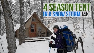 WINTER CAMPING IN A 4 SEASON TENT DURING A SNOW STORM 4K DAY 1 [upl. by Nordna]