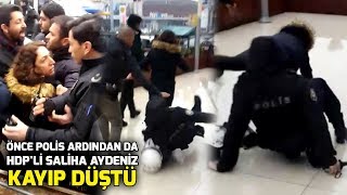 HDPli Salihe Aydeniz kaygan zeminde polisle birlikte yere düştü [upl. by Nrehtac]