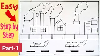 Air pollution drawing easy😤How to draw air pollution drawing step by stepPart1 [upl. by Ariahs]