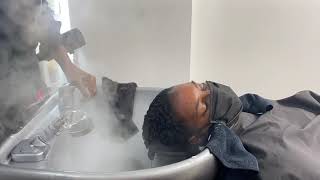 Relaxing Hair Wash  Deep Conditioning Using Steam  Natural Hair Salon [upl. by Mihcaoj]