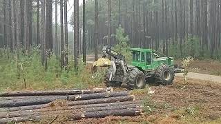 Corte Pinus  Skidder John Deere 648h e Cabeçote florestal Caterpillar 320D [upl. by Cobby542]