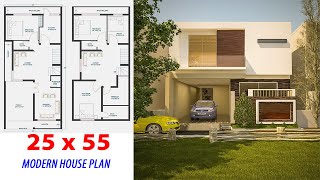 5 MARLA HOUSE DESIGN PLAN  25 x 55 HOUSE PLAN  1300 SQ FT HOUSE MAPPlan24 [upl. by Ellednahc]