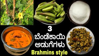 ಬೆಂಡೆಕಾಯಿ ಬಳಸಿ ಮಾಡುವ ಮೂರು ಬಗೆಯ ಅಡುಗೆಗಳು  3 bendekayi recipes in Kannada  Udupi brahmins recipes [upl. by Aicemat]