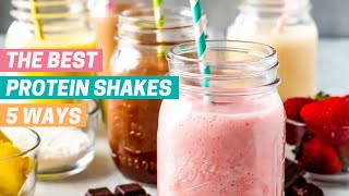 FIVE DELICIOUS PROTEIN SHAKES  healthy  high protein shakes perfect for post workout [upl. by Alegre]