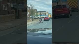 OAP on mobility scooter drags fence down busy road 😳 shorts funny roadsafety [upl. by Drauode]