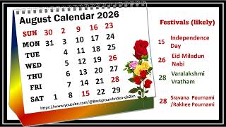 August Calendar 2026 augustcalender2026 [upl. by Fianna]