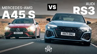 2022 Audi RS3 vs MercedesAMG A45 S HEAD TO HEAD  Auto Express 4K [upl. by Cash]