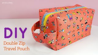 DIY 수납 공간이 2개 있는 여행용 파우치 만들기  How to make a dual compartment double zip travel pouch  Stitch Diary [upl. by Lettig52]