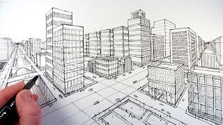 How To Draw A City Using Two Point Perspective [upl. by Farman]