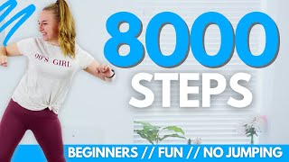 8000 steps at home  Beginner Friendly NO jumping Walking Workout modifications [upl. by Filippa]