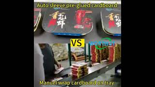 Auto sleeve VS manual wrap cardboard insert food tray [upl. by Carce]