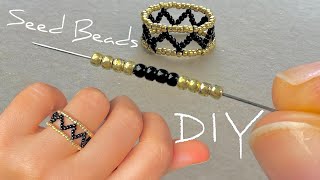 Easy Beaded Rings Tutorial How to Make Ring With Beads  Seed Bead Rings [upl. by Mechelle]