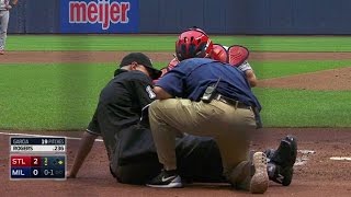 STLMIL Umpire hit by foul ball stays in game [upl. by Edasalof]