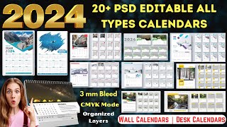 2024 Editable PSD 20 Calendars Designs  Wall Calendar amp Desk Calendars  Ready to Print [upl. by Aillimat374]