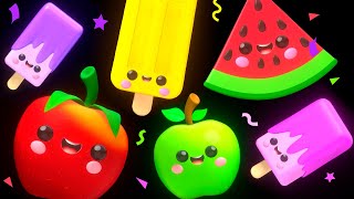 BABY FRUIT DANCING with Ice Cream 🍎🍊🍋‍🍏🍇 Sensory Video 🍨😍🍭😋 [upl. by Nivrad]