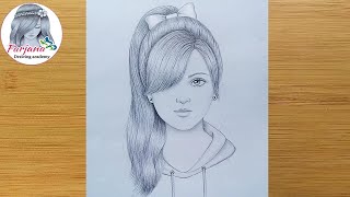 How to draw a girl with ponytail hairstyle  Pencil sketch  Art video [upl. by Dnumde608]