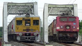 Dangerous Honking WAP4 Intercity ExpressHowrah Katwa Local Trains Furiously Crossing Railway Bridge [upl. by Aisatana]